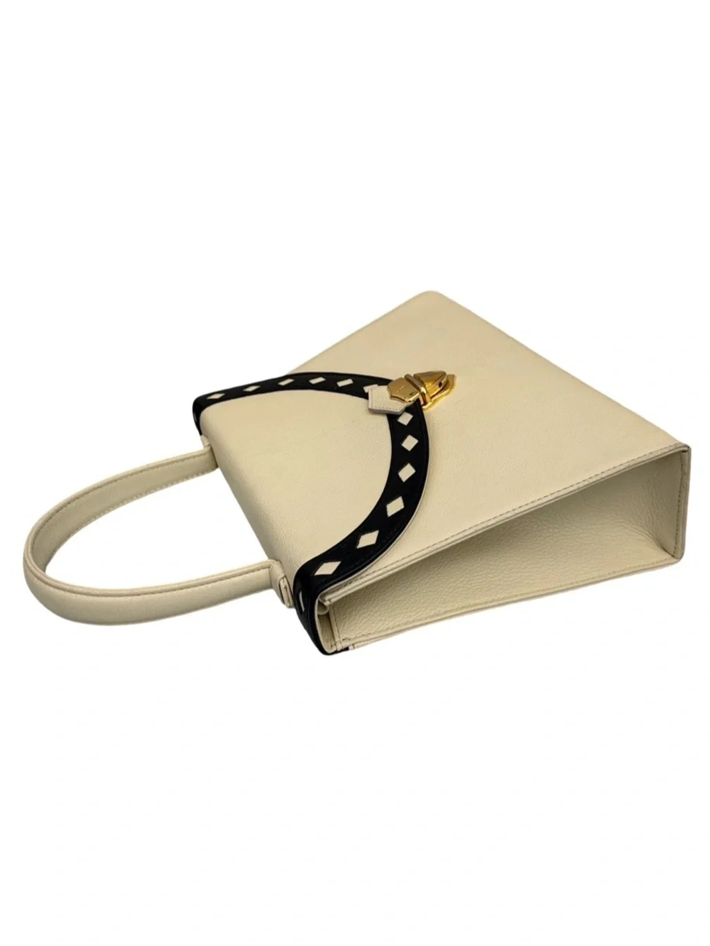 Yves Saint Laurent YSL Vintage Ivory Leather Top Handle Handbag Gold Hardware